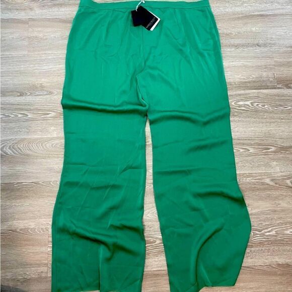 MARINA RINALDI Satin Trousers Green Wide Leg Light Summer Pants sz 24 - Picture 3 of 13